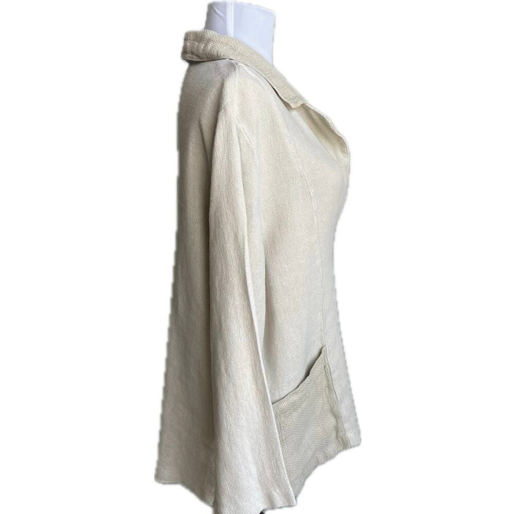 HABITAT 100% Linen Woven‎ Tweed Lightweight Blazer Jacket SZ M Neutral Lagenlook - Picture 3 of 12